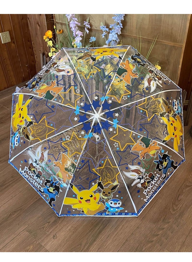 مظلة أوتوماتيكية شفافة بنمط بيكاتشو بتصميم كرتوني، مظلة ثلاثية الطي، مظلة قابلة للطي، مظلة للأطفال للجنسين - Image 1